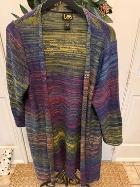 Vintage 90s Lee Multicolored Rainbow Longline Duster Cardigan Lightweight LS 2X